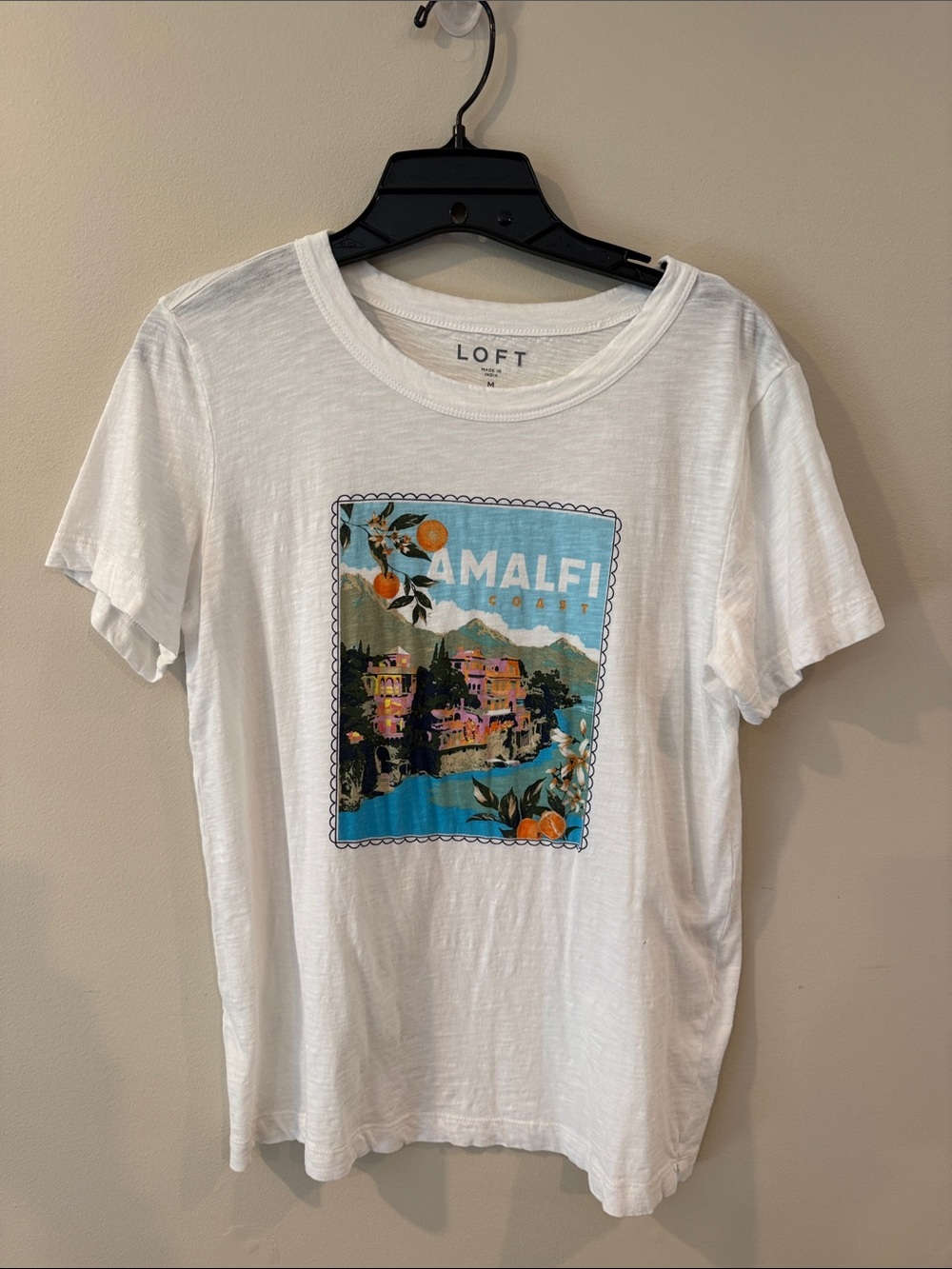 LOFT White Short-Sleeve Amalfi Graphic Tee with Blue & Orange Print